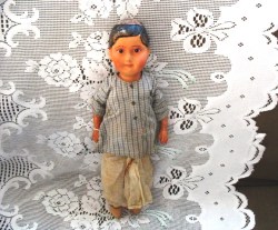 14'' EUROPEAN/INDIA CLOTH STUFFED DOLL,COMPO HEAD,ARMS,ORIGINAL